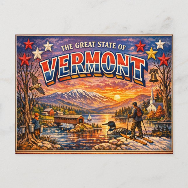 Cartão Postal Cumprimentos Vermont  (Frente)