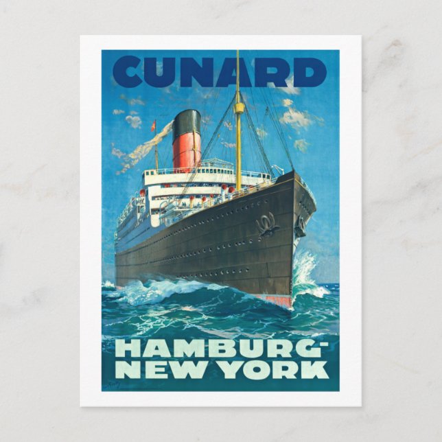 CARTÃO POSTAL CUNARD OCEAN LINER HAMBURG NEW YORK POSTER (Frente)