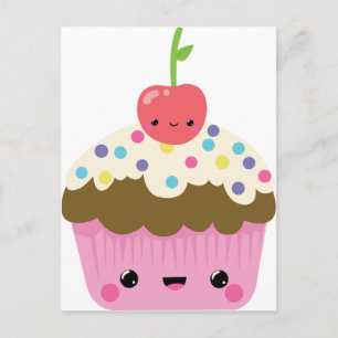 Cartão Postal Cupcake bonito de Kawaii
