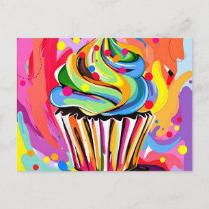Cartão Postal Cupcake Colorido com Matizes Vibrantes