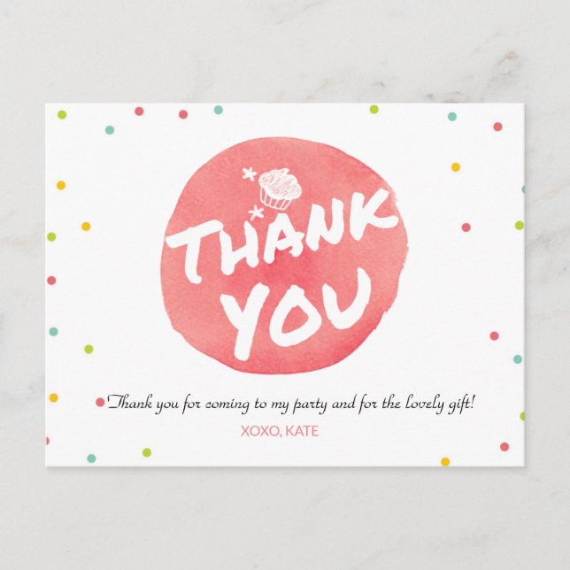 CARTÃO POSTAL CUPCAKE COLORIDO OBRIGADO (Frente)