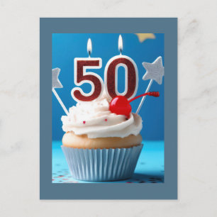 Cartão Postal Cupcake com Velas Aceso de Aniversário de 50 Anos