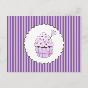 Cartão Postal Cupcake Cute Com Fundo Retirado Púrpura