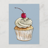 Cupcake de Aguarela com Creme Chantilly e Cereja