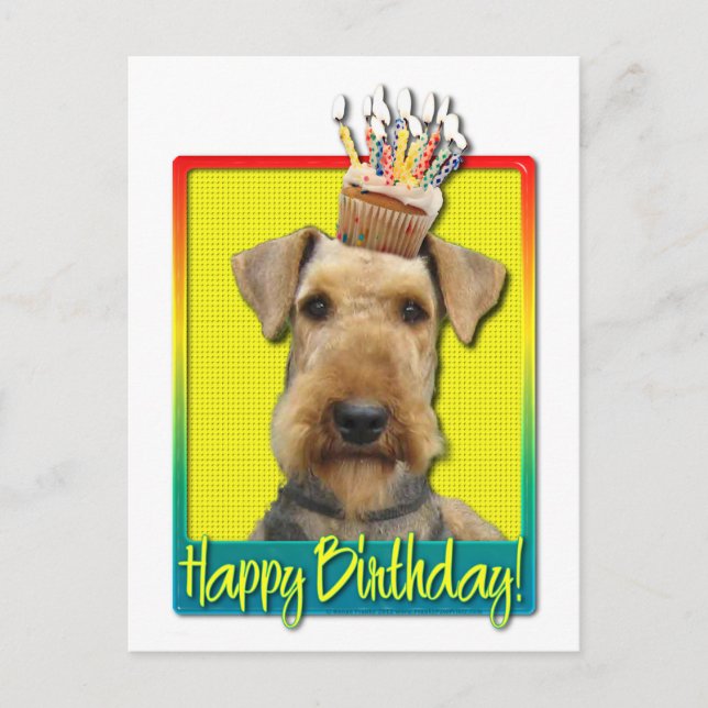 Cartão Postal Cupcake de aniversário - Airedale (Frente)