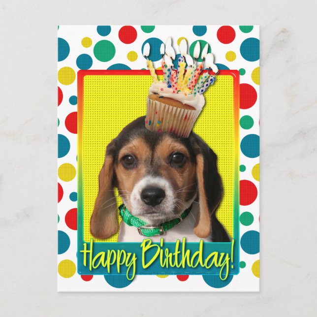 Cartão Postal Cupcake de aniversário - Beagle Puppy - Chloe (Frente)