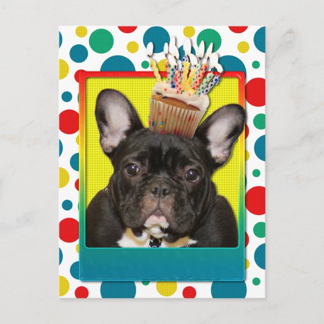 Cartão Postal Cupcake de aniversário - Cão-Grande Francês - Teal (Frente)