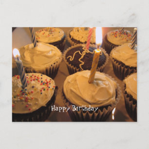 Cartão Postal Cupcake de aniversário com velas