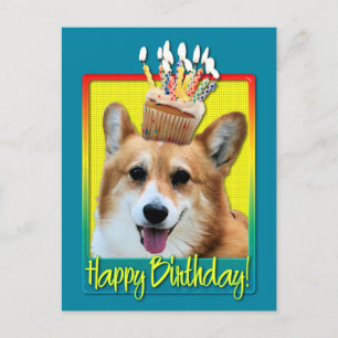 Cartão Postal Cupcake de aniversário - Corgi - Owen