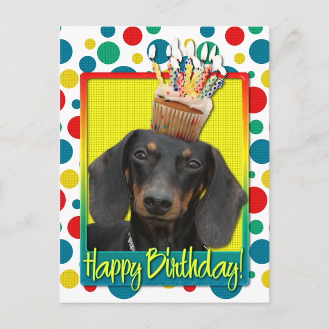 Cartão Postal Cupcake de aniversário - Dachshund - Winston (Frente)