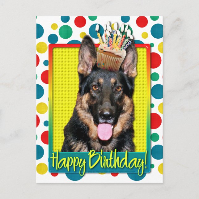 Cartão Postal Cupcake de aniversário - German shepherd - Kuno (Frente)