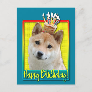 Cartão Postal Cupcake de aniversário - Shiba Inu