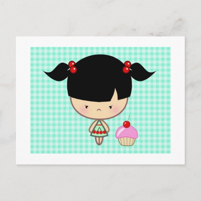 Cartão Postal Cupcake de Cherry Kawaii (Frente)