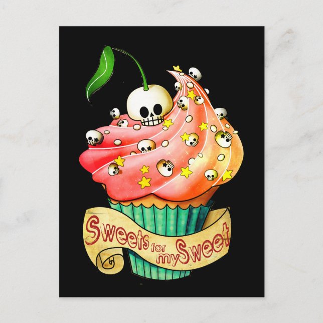 Cartão Postal Cupcake de crânio doce e mortal (Frente)