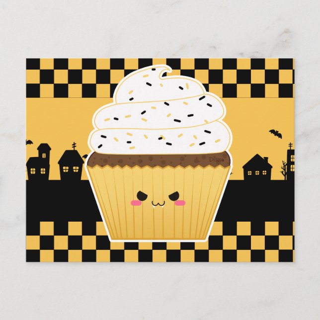 Cartão Postal Cupcake de Halloween de Kawaii (Frente)