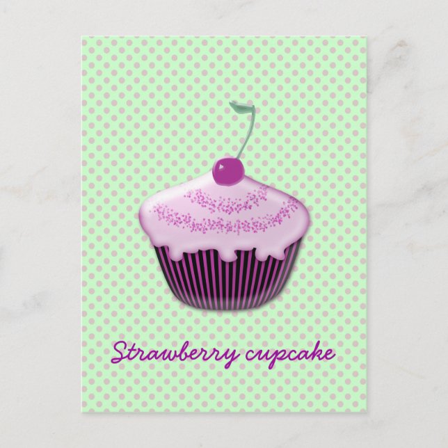Cartão Postal cupcake de morango (Frente)