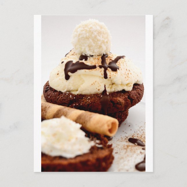 Cartão Postal Cupcake Doce do deserto Chá de chocolate Arte (Frente)