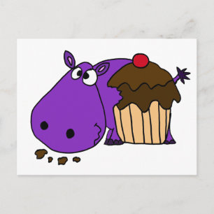Cartão Postal Cupcake Engraçado de Hippo Comendo