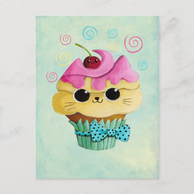 Cartão Postal Cupcake Gatinho (Frente)