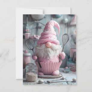 Cartão Postal Cupcake Gnomo Rosa Adorável