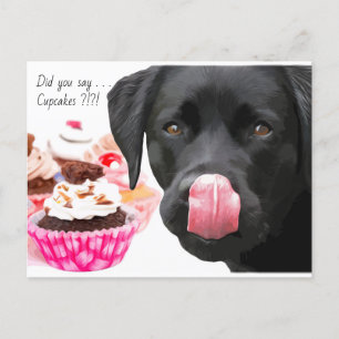 Cartão Postal Cupcake Labrador Preto - Aniversário de Cachorro -