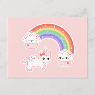 Cartão Postal Cupcake Rainbow Unicorn