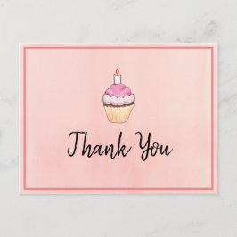 Cartão Postal Cupcake Rosa Aniversário Obrigado