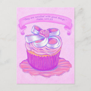 Cartão Postal Cupcake Rosa~Cartão-postal Satisfeito com Boa Escr