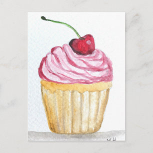 Cartão Postal Cupcake rosa com cereja