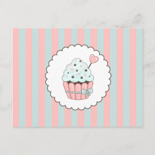 Cartão Postal Cupcake rosa- e Design azul-mint