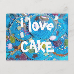 Cartão postal Cupcakes Azul 'eu amo CAKE'
