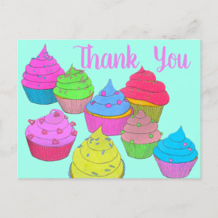 Cartão Postal Cupcakes Coloridos Obrigado 2