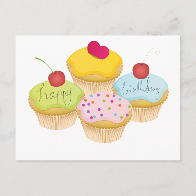 Cartão Postal Cupcakes de aniversário (Frente)