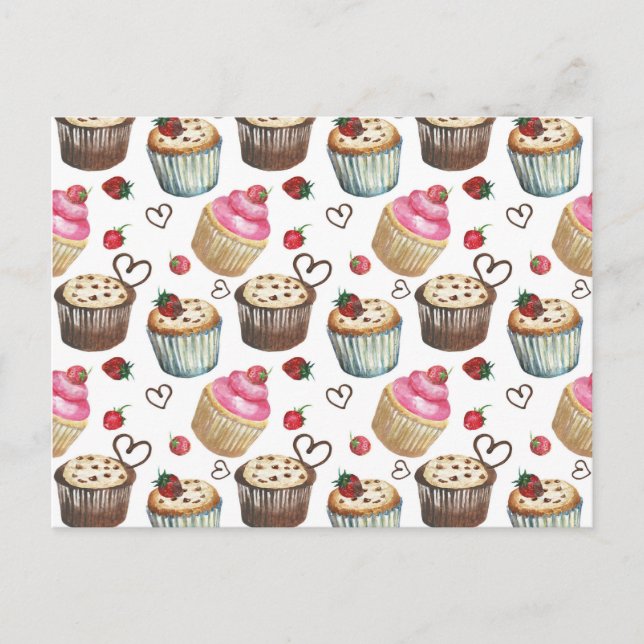Cartão Postal Cupcakes de aquarela (Frente)
