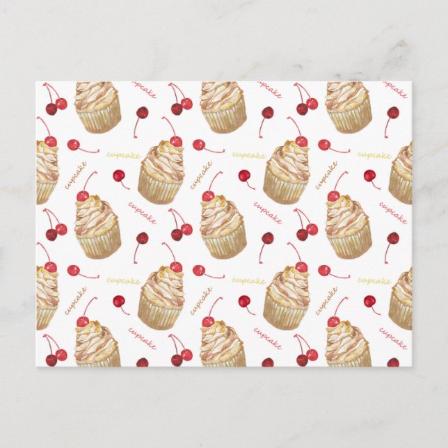 Cartão Postal Cupcakes de aquarela (Frente)