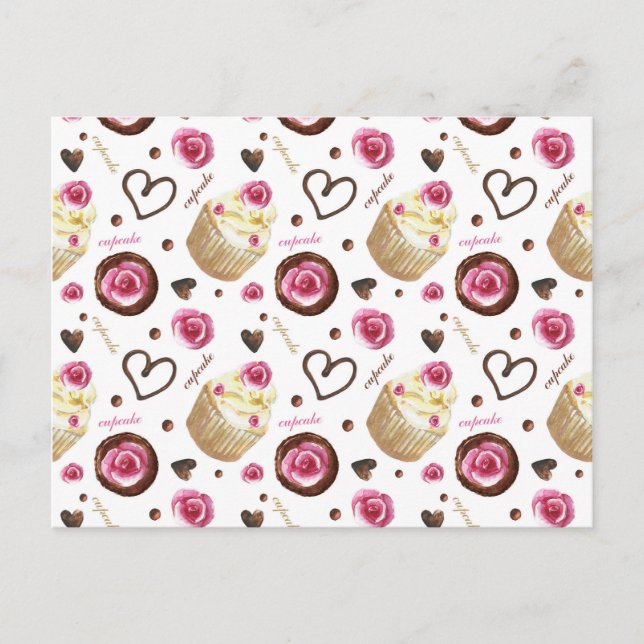 Cartão Postal Cupcakes de aquarela (Frente)