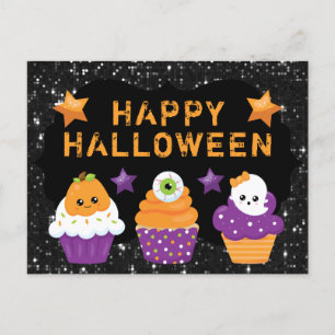 Cartão Postal Cupcakes de Halloween Kawaii Pumpkin Eyeball Ghost