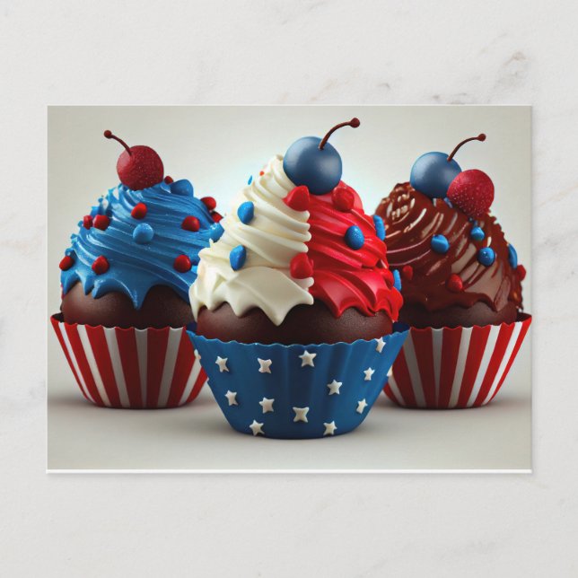 Cartão Postal Cupcakes Patrióticos (Frente)