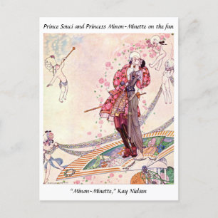 Cartão Postal Cupídeos, Princesa e Príncipe em um fã mágico