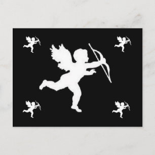 Cartão Postal Cupido Branco Da Placa De posto Em Preto