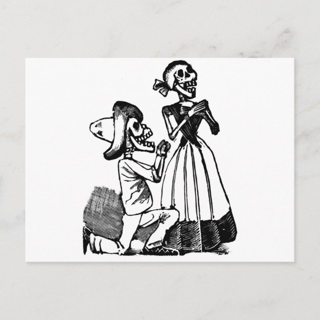 Cartão Postal Cupido Calavera, Skeleton Lovers c. anos 1900 (Frente)