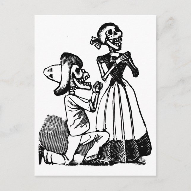 Cartão Postal Cupido Calavera, Skeleton Lovers c. anos 1900 (Frente)