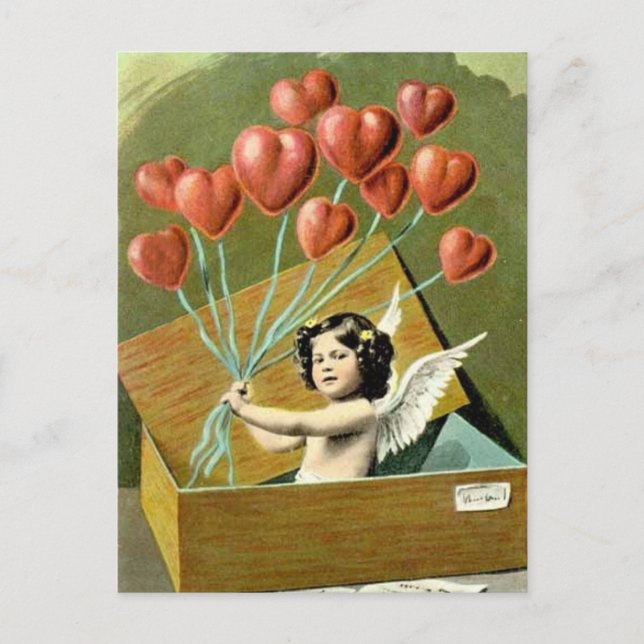 Cartão Postal Cupido com Buquê cardíaco (Frente)