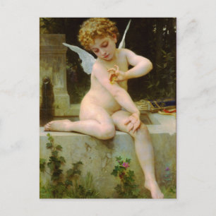 Cartão Postal Cupido e borboleta por Bouguereau