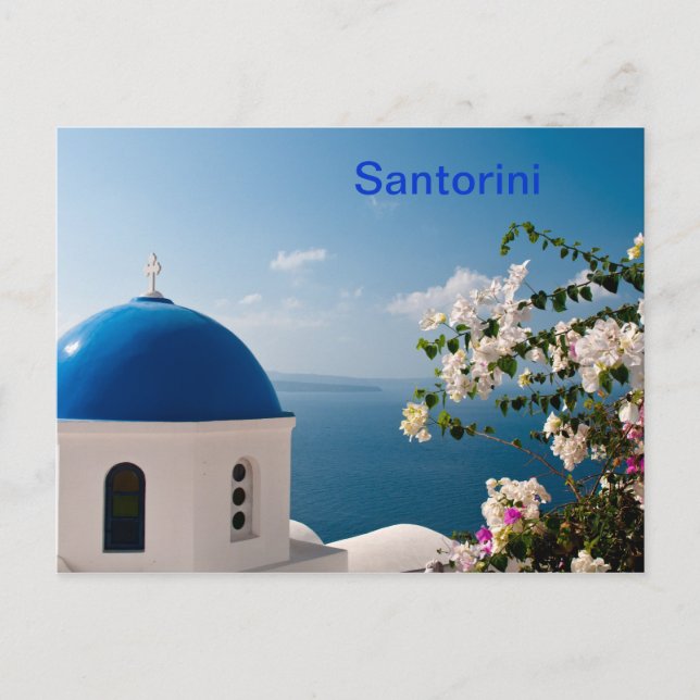 Cartão Postal Cúpula azul em Santorini (Frente)