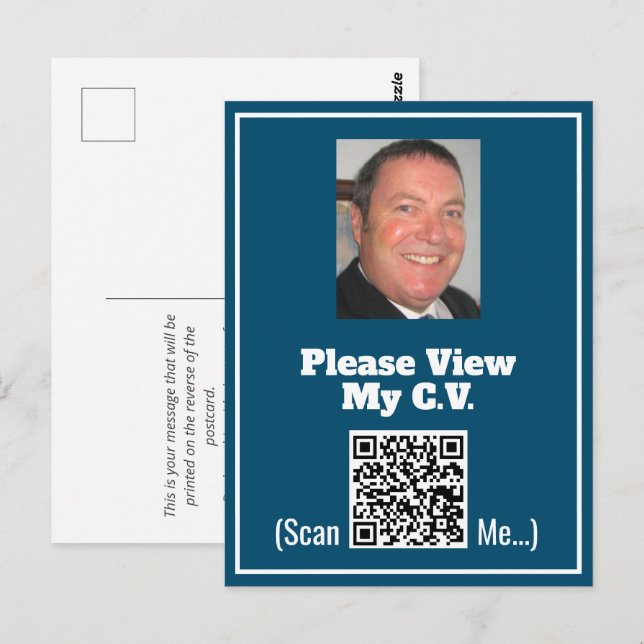Cartão Postal Currículo com Foto e Código QR em um Postal (Frente/Verso)