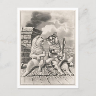Cartão Postal Currier & Ives Cat Serenade