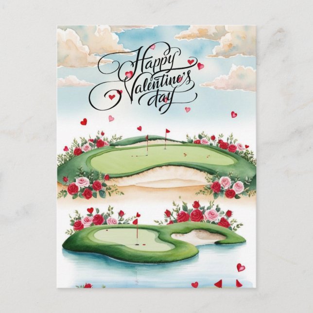 Cartão Postal Curso Romântico de Golfe com Rosas - Cores d'água (Frente)