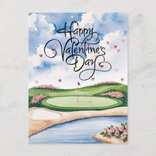 Cartão Postal Curso Romântico de Golfe com Rosas - Cores d'água
