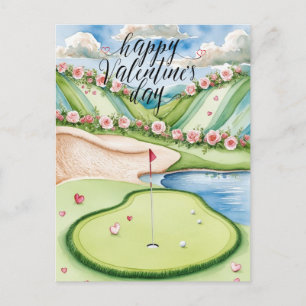 Cartão Postal Curso Romântico de Golfe com Rosas - Cores d'água